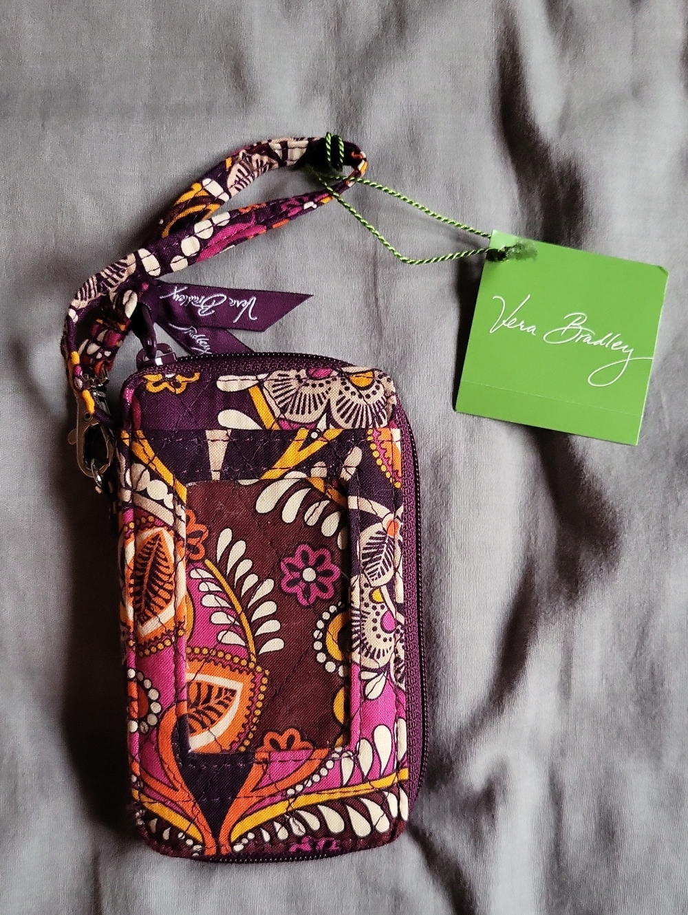 Vera Bradley Plum Paisley Quilted Wristlet Phone Pouch in Purple and Pink